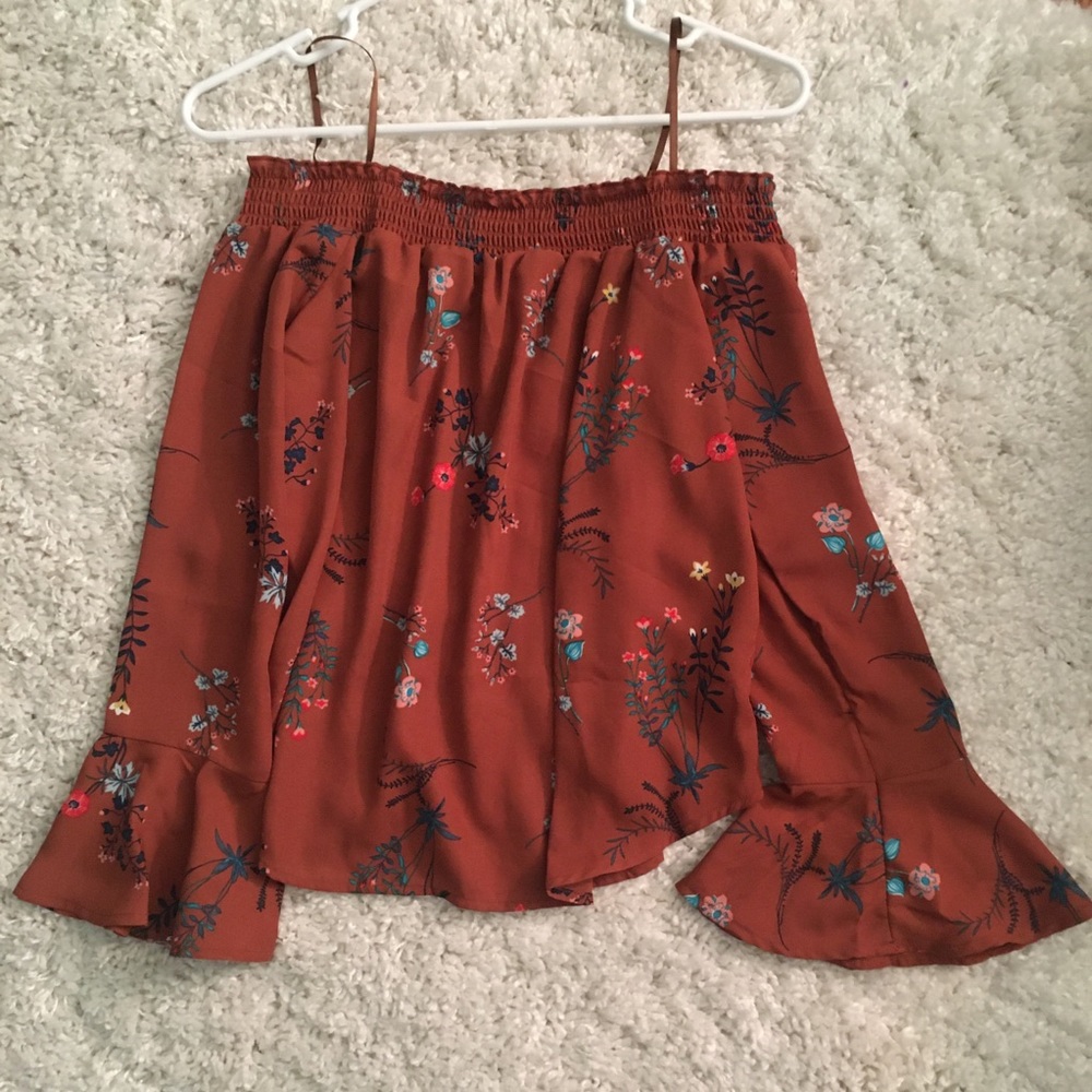 Burnt orange off the shoulder flowy top